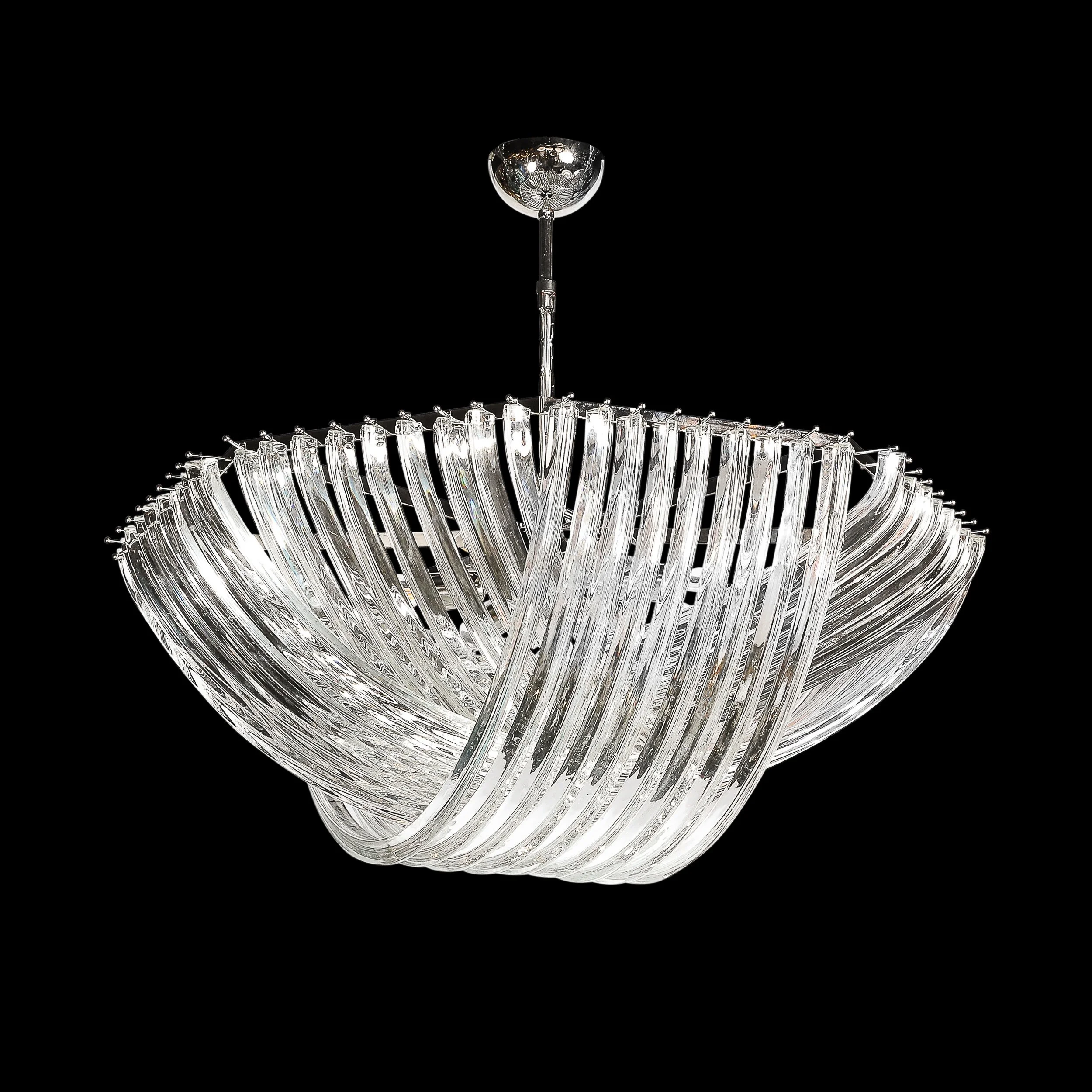 Modernist Murano Glass Ribbon Chandelier with Brass Fittings
